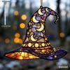 1pc Halloween Witch Hat Window Hanging Acrylic Sun Catchers Hat Shaped with Moon & Floral Pendant Wall Decortions, Four Seasons Decoration