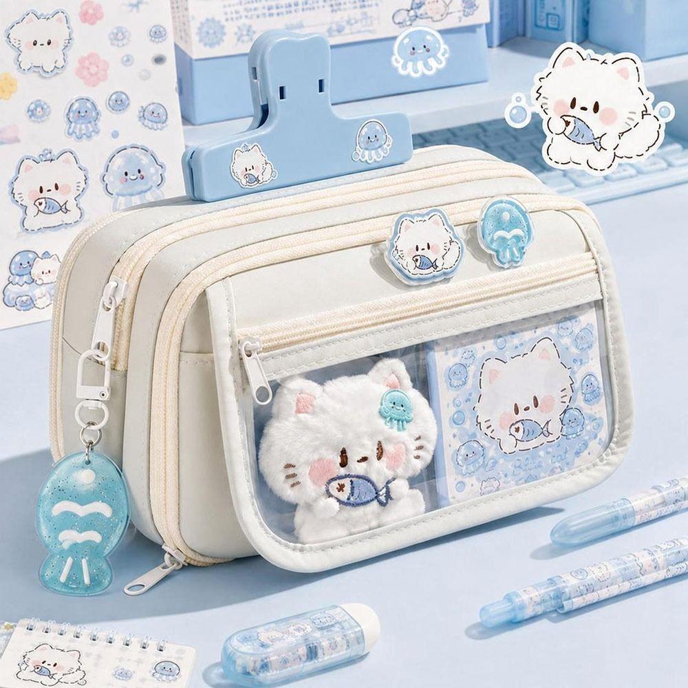 Large Capacity Pencil Case Transparent Pencil Pouch Portable Pen Bag
