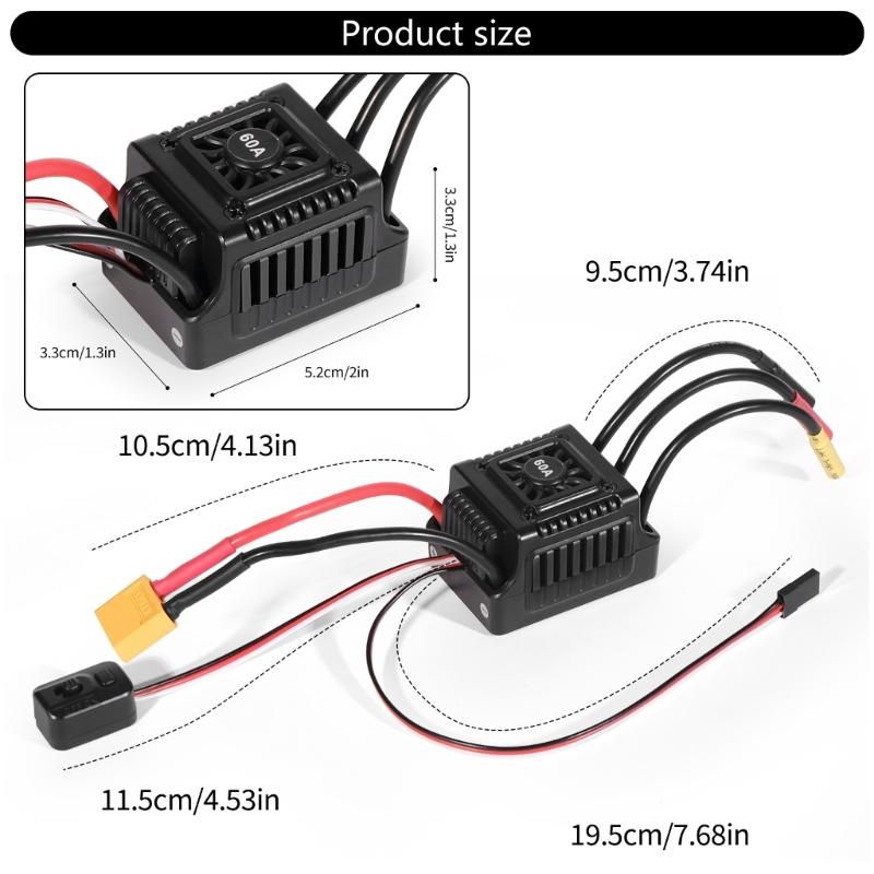 WSDT-60A Sensorless ESC Brushless Waterproof 60A for 1/10 For Various Brushless Servos Multiple Protections