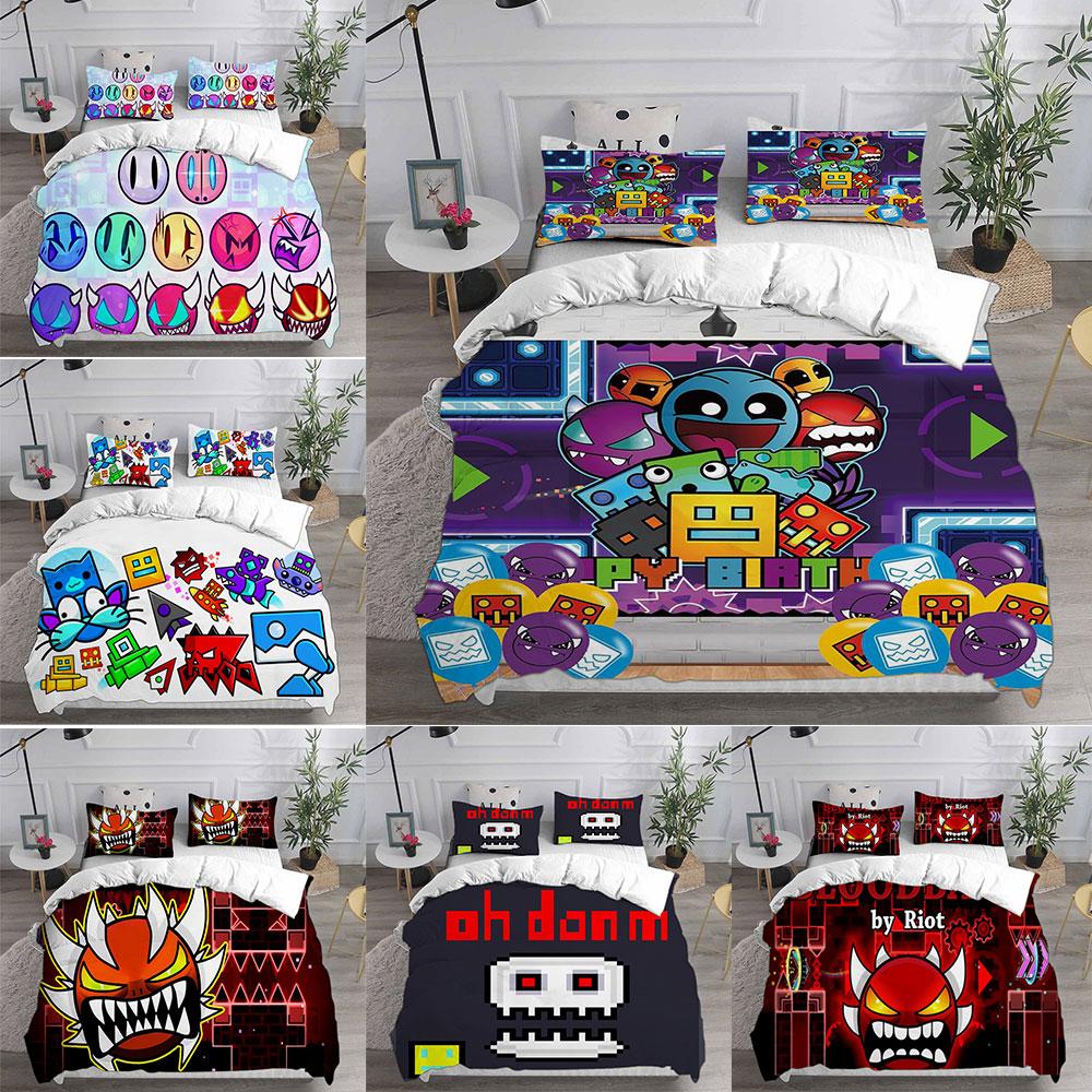 Постельное белье Geometry Dash Пододеяльник Одеяло Покрывало Наволочка Комплекты из 2-3 предметов Детский и Взрослый Размеры