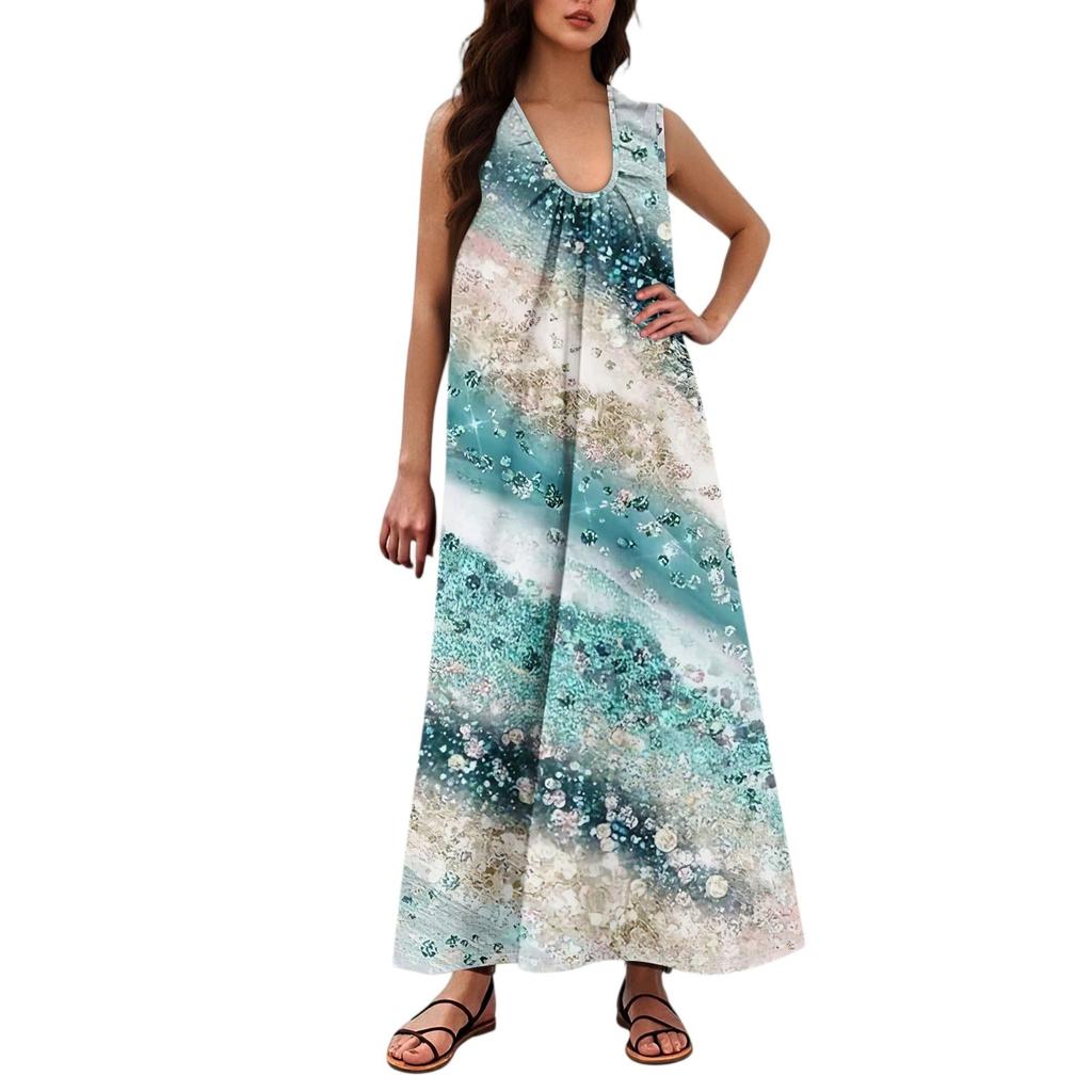 Женская Мода Повседневная А-силуэт Цветочный Принт Эффект Молотка Свободная Длинная Юбка с Карманами