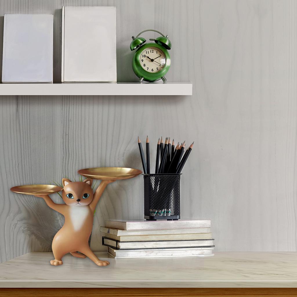 Resin Enchanting Cat Sculpture Organiser Art Crafts Kitten Jewelry Tray Statues Ornament Holiday Gifts for Living Room Office