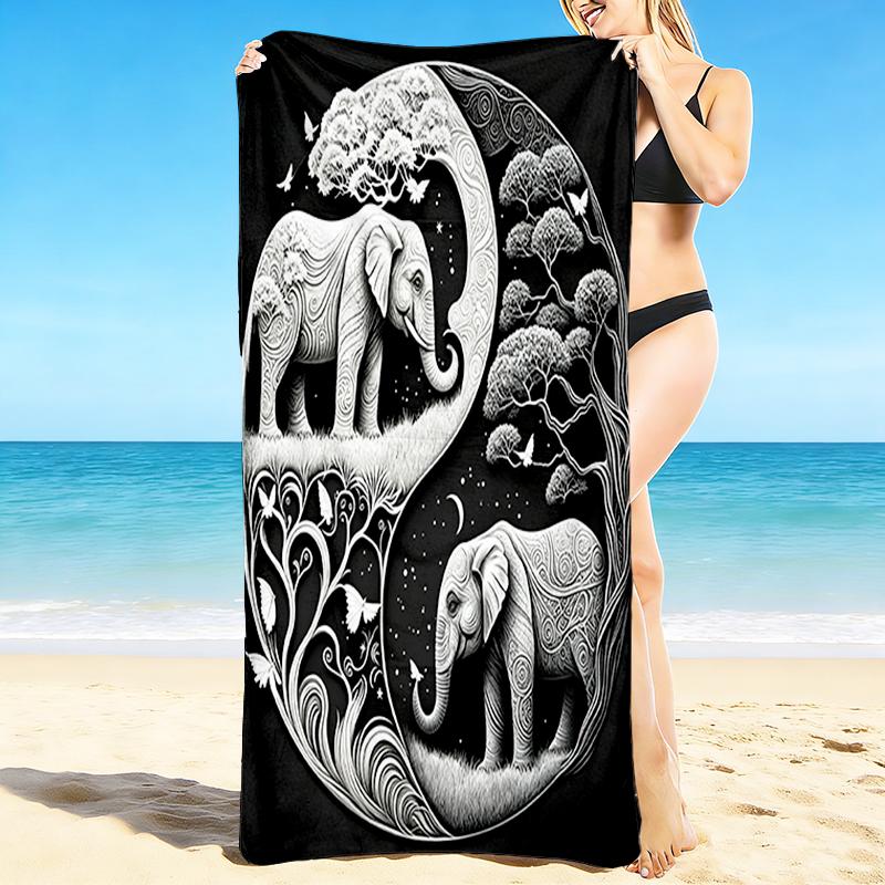 1Pc Elephants Yin Yang Balance Beach Towel, Quick Dry, Multi-Use for Beach Pool Gym Yoga Home Travel, Christmas, Halloween, Xmas Gift M928484
