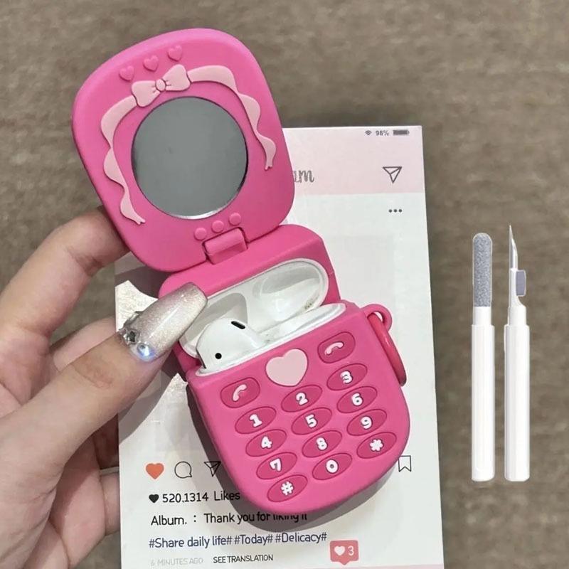Розовый Любовь Зеркальный Флип Чехол для Наушников для apple airpods1/2 Pro Pro2 3 4 Симуляция Силикон Ретро Мягкий Чехол