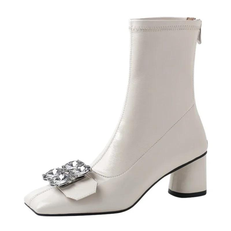 Мода Зимняя Мода Кристальные Челси Ботинки Женские Ботильоны Женские Высокие Каблуки Повседневная Обувь Сексуальные Туфли-Лодочки Готические Ботильоны Дизайнерская Обувь