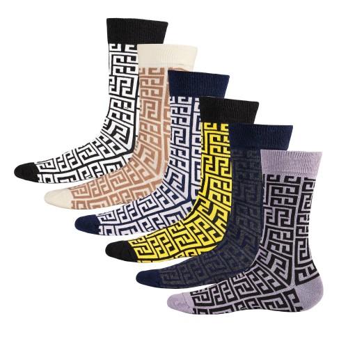 Soxy Mens Greek Key Cotton Socks (Pack of 6)