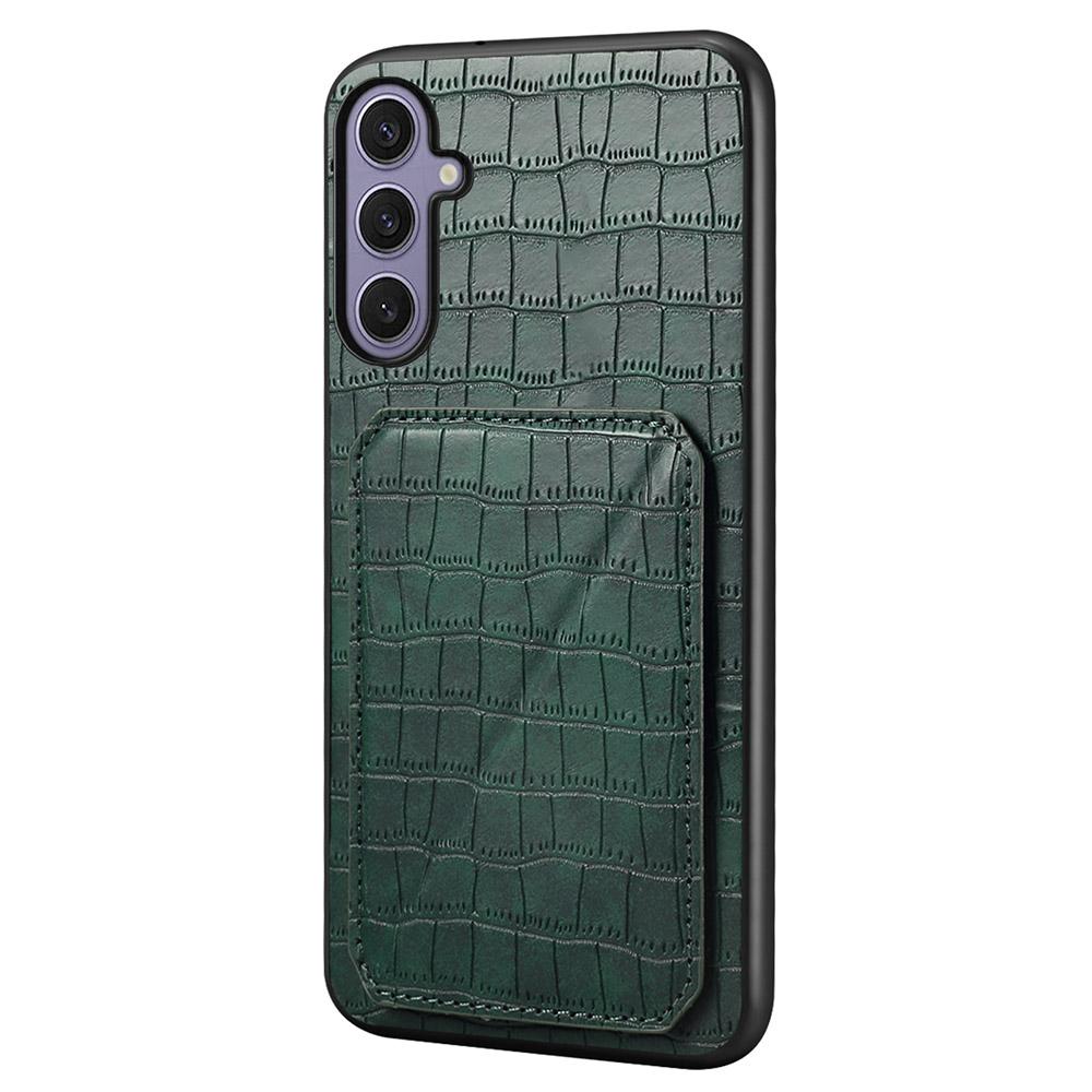 For Samsung Galaxy S25+ Case with Card Holder Leather + PC + TPU Crocodile Textured Back Cover