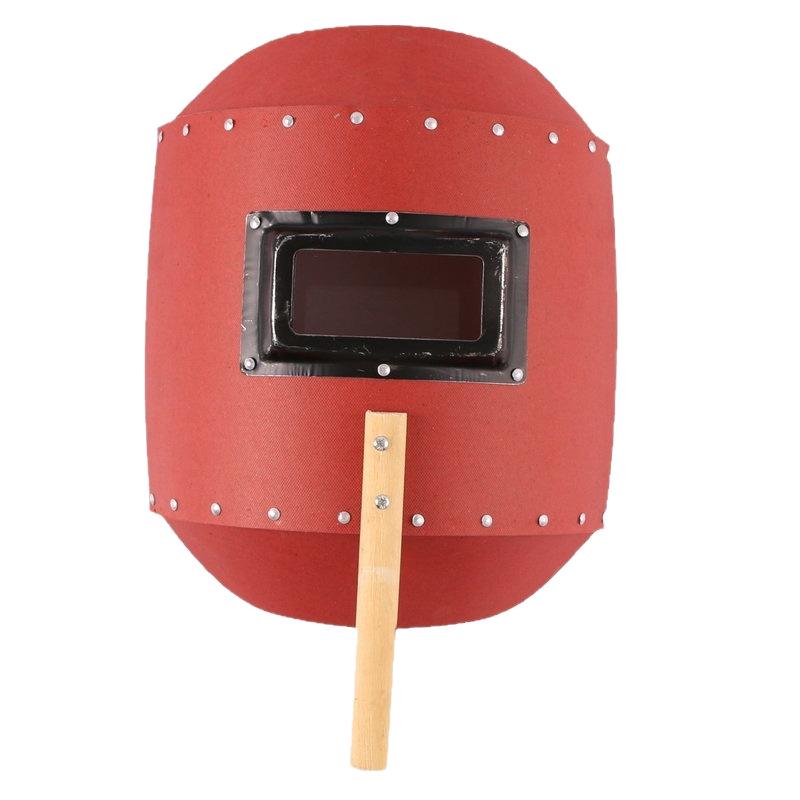 Ручная красная стальная сварочная маска с деревянной ручкой, водонепроницаемым капюшоном и шапочкой для аргонодуговой сварки для защиты сварщика