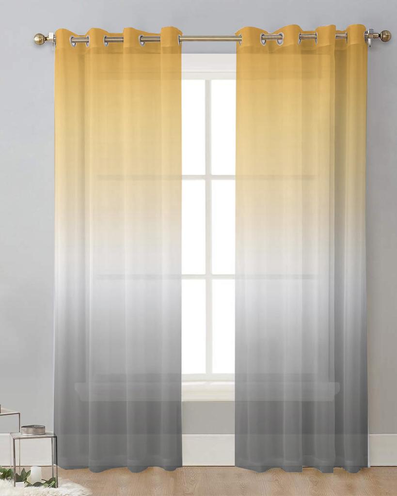 Yellow Gradient Sheer Curtains for Living Room Decoration Window Curtains for Kitchen Tulle Voile Organza Curtains