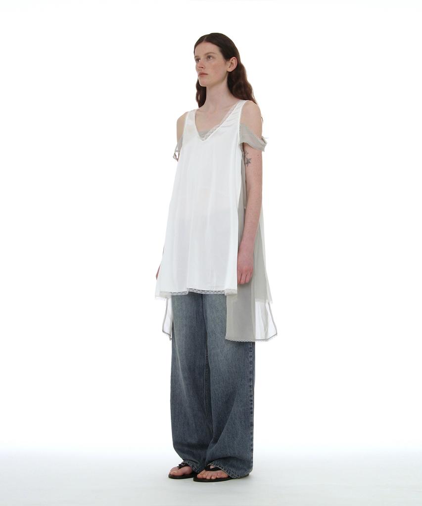 Partimento Woman Asymmetric Lace Trim Slip Dress_White