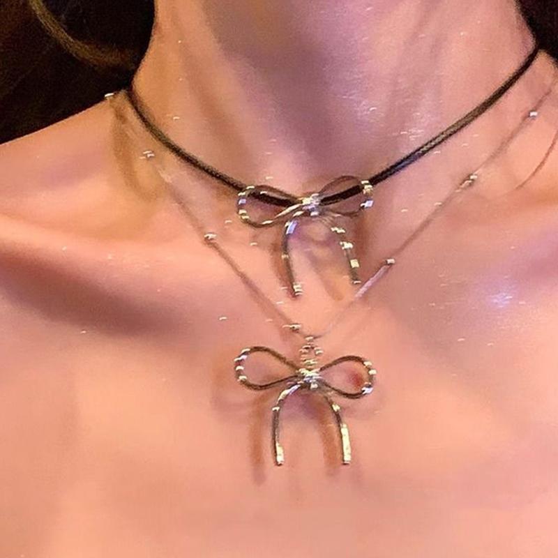 Винтажное ожерелье с подвеской в ​​виде полого банта для женщин и девочек, модная эстетичная цепочка на ключицу, ювелирные аксессуары, подарки