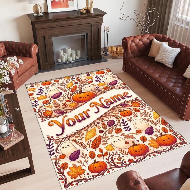 Halloween Theme Crystal Velvet Floor Rug Personalized Custom Name Text Warm Carpet Home Decoration