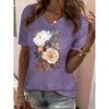 Women's T-Shirt Floral Pattern Printing Fashion Casual Oversized High-Quality Tee Shirt V-Neck Women's Clothing Summer
