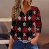 Women's Fashion Casual Christmas Tree Print V-Neck Decorative Button Three-Quarter Sleeve T-Shirt Top