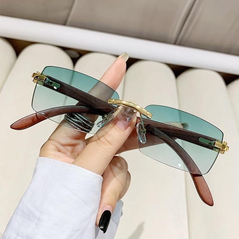 Brand Designer Small Rectangle Rimless Sunglasses for Men Women Trendy Driving Sun Glasses Ladies Travel Eyewear UV400