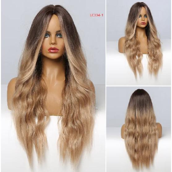 Длинные коричневые синтетические парики с эффектом омбре для женщин, волнистые парики из натуральных волос, средняя часть, женский парик, косплей, термостойкие волокна, парики