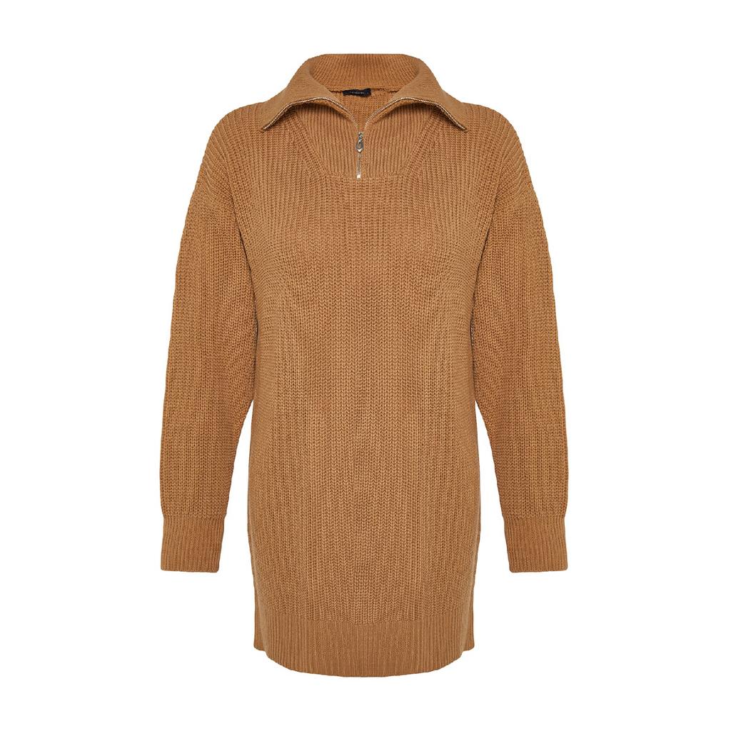 Верблюжий вязаный свитер с застежкой-молнией Tctaw24ak00137