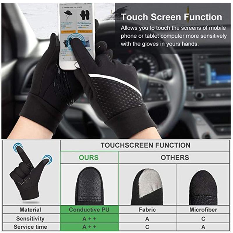 Winter Warm Outdoor Cycling Sports Touchscreen Anti-Slip Windproof Water-Resistant Polyester Fleece-Lined Hand Grips Drawstring