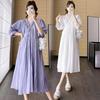 Maternity Summer Dress Fashionable Stylish Mom V-Neck Mid-Length Skirt Spring Summer Loose Maternity Dress