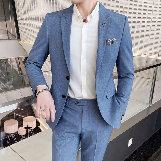 (Jacket +Pants )Fashion Tuxedo Men 'S Leisure Suits Blue Black Slim Fit Men Business Banquet Suits Set Blazers Plus Size 3xl 4xl