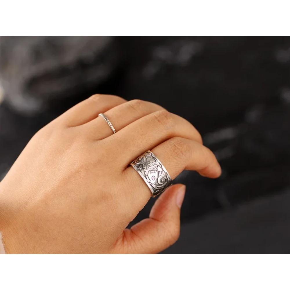 1 шт. Кольцо серебряного цвета в этническом стиле в стиле ретро с изображением рыб кои и сердца, сутры, мужские и женские кольца, кольца на удачу, повседневные кольца для вечеринок