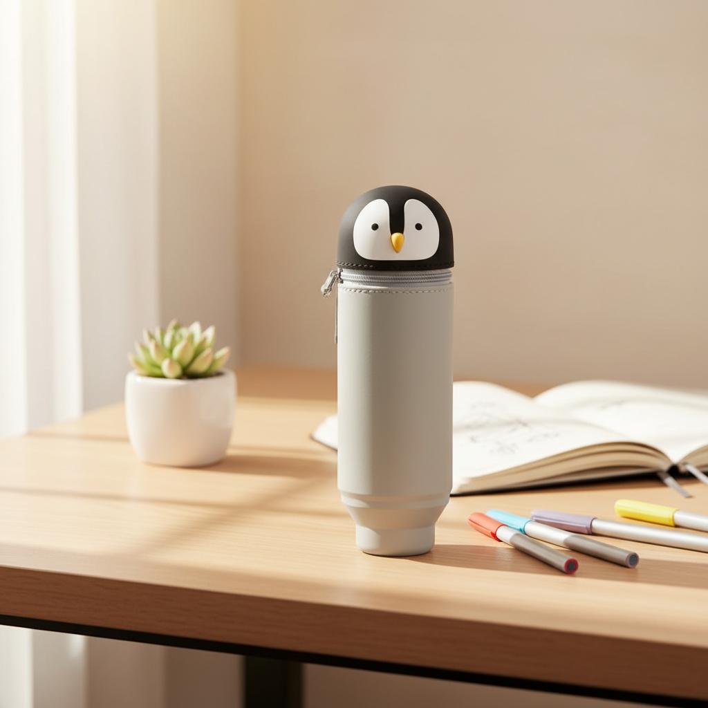 New 1pc Cute Foldable Pencil Case Silicone Dirt Resistant Pen Container Broken-resistant Animal Shape Pencil Holder for Students