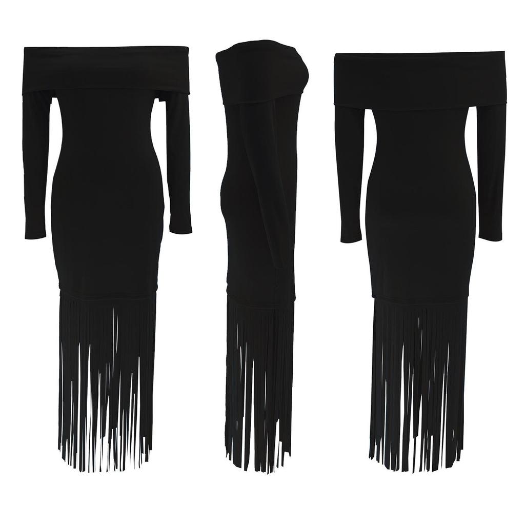 Европейское и американское вечернее платье-футляр на одно плечо с бахромой