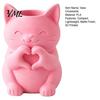 Modern Minimalist Room Decor 3D Printed Cat Vase, Cute Smiling with Heart?Hand Gesture Flower Holder, Multi Purpose Desk Accessories Animal