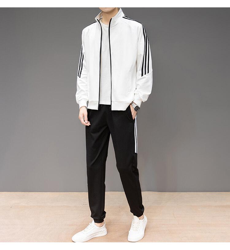Мужской повседневный костюм приталенного кроя: Подростковая спортивная одежда в корейском стиле однотонной расцветки для весны и осени