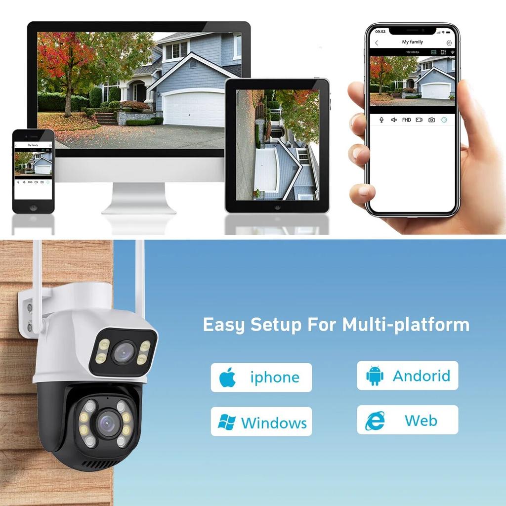 8МП 4K PTZ Wi-Fi камера с двумя объективами и двумя экранами, с ИИ обнаружением человека, автоматическим слежением, беспроводная уличная камера видеонаблюдения