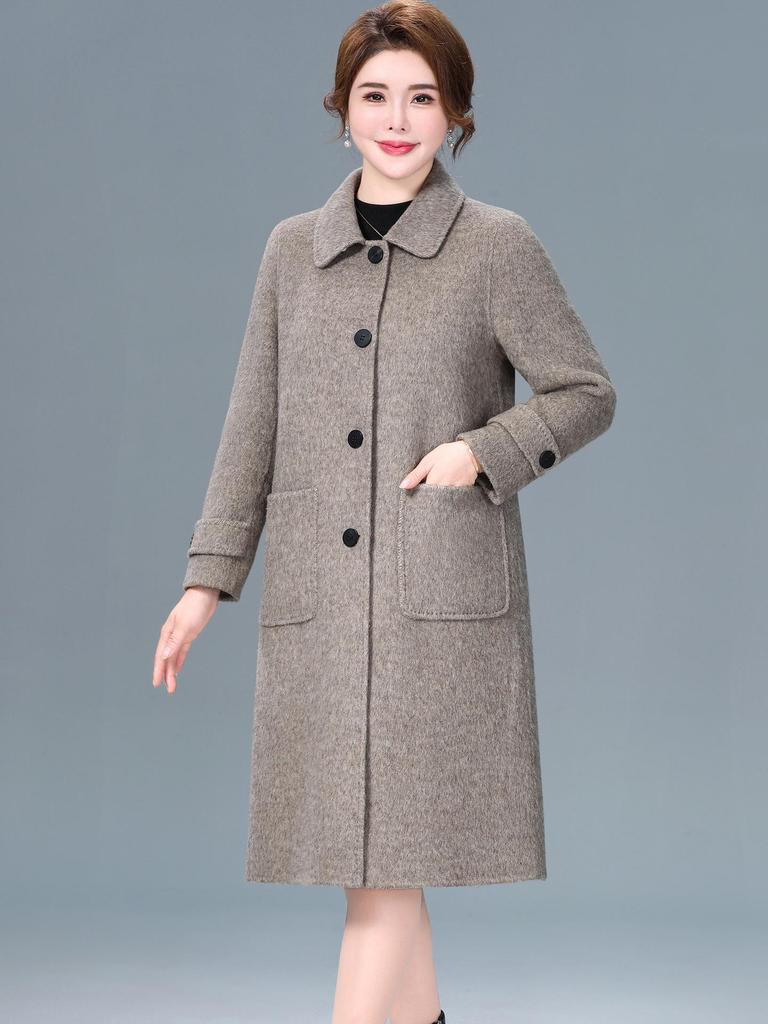 Роскошное двустороннее кашемировое пальто средней длины для женщин - Мода осень/зима Пальто из шерсти яка