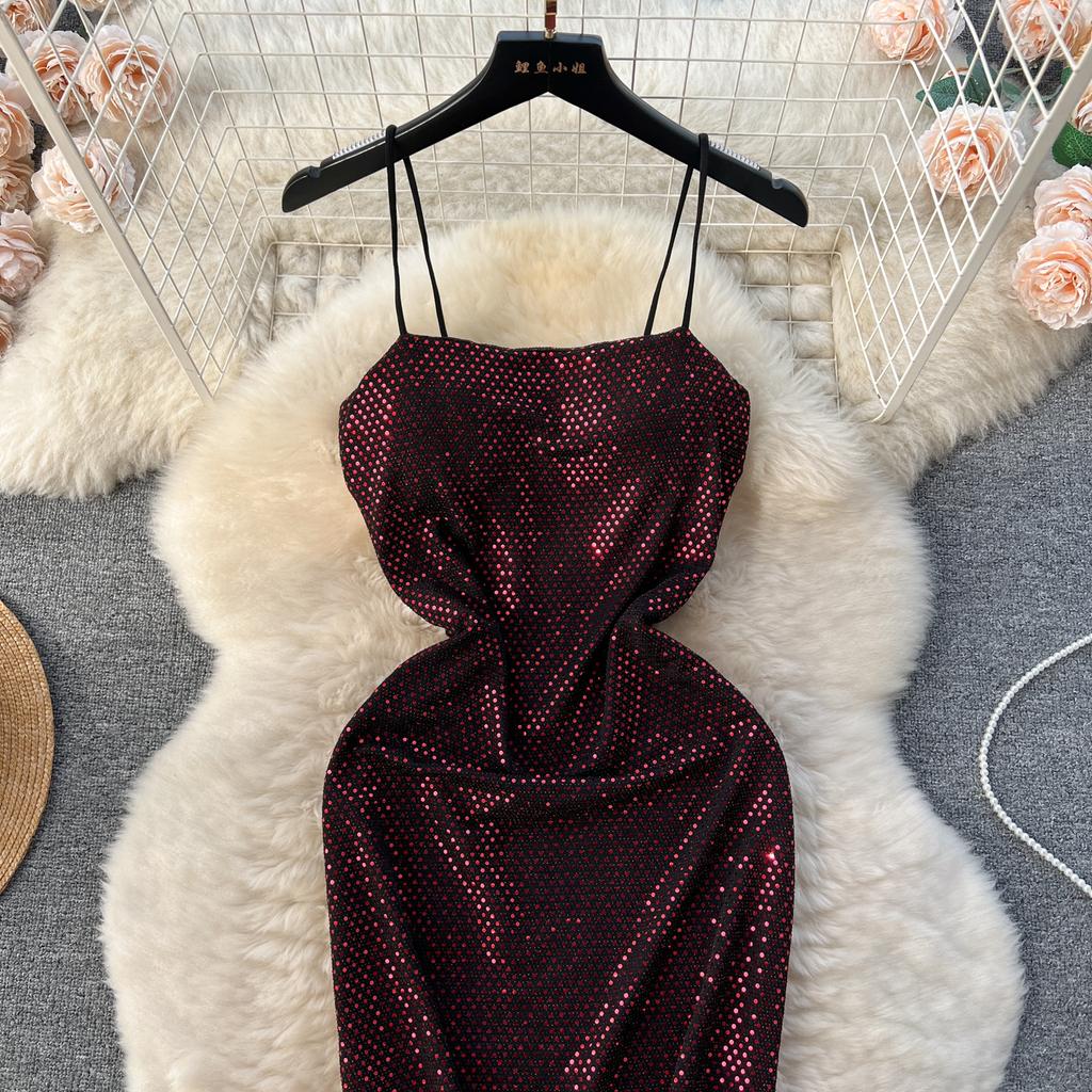 Dress for Women Spaghetti Strap Shinning Exposed Shoulders Falda Sexy Mujer Solid Color Wrapped Vestidos Summer Dropshipping