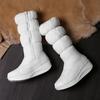 Trendy Russian Women Warm Plush Mid-calf Snow Boots Black White Waterproof Down Lady Wedge Platform Heels Side Zipper Half Boots