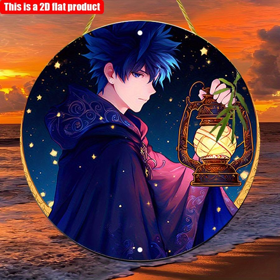 2D Flat 20*20 см 1 шт Аниме красивый парень изображение звездного неба и фонаря дизайн фантастический круглый домашний орнамент, идеально подходит для Волшебного стиля Спальня кабинет Кофе