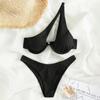 Женский летний модный сексуальный однотонный купальник бикини на одно плечо с разрезом на талии и регулируемыми бретелями