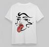 Women's Oversize T-shirt With Edgy Lip Stars Design Unisex White 100% Cotton Top