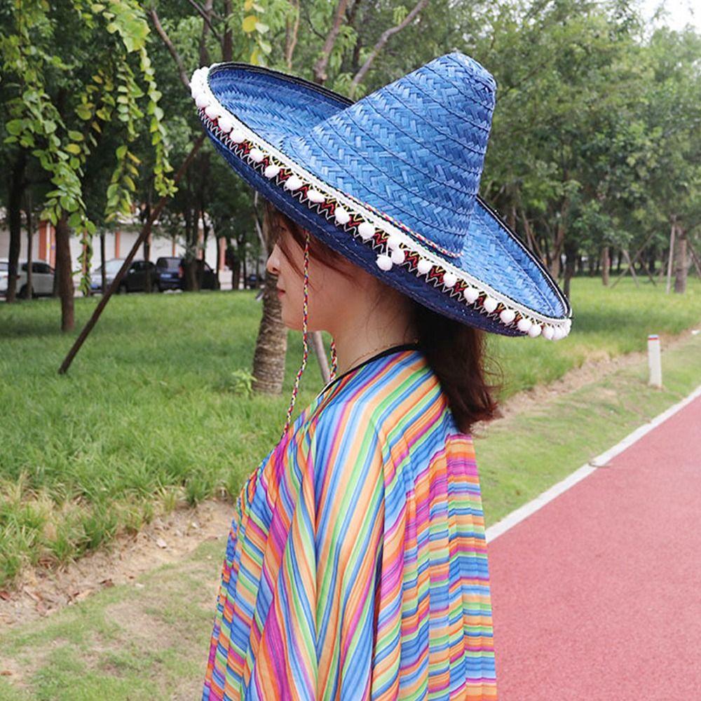 Праздничные украшения для вечеринки, мексиканская шляпа с помпоном, соломенная шляпа, шляпа для косплея на Хэллоуин, соломенная одежда