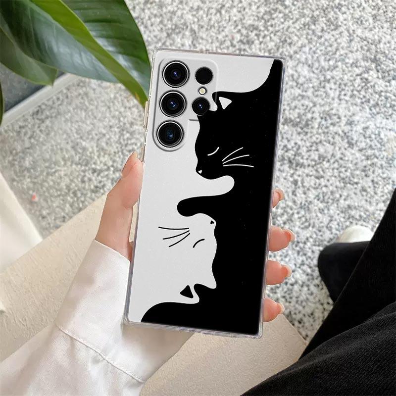 Забавный Милый Кот Линейный Рисунок Прозрачный Чехол Для Samsung Galaxy S26 S25 S24 S23 Ultra S20 S21 FE S22 Plus S26 Ultra S25FE Мягкая Крышка для Телефона
