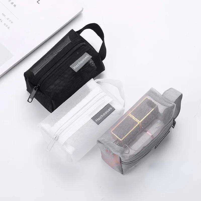 Small Square Mesh Nylon Coin Bags Purse Large Capacity Visible Makeup Toiletry Pouch Keys Earphone Storage Bag Cards Holder Bags