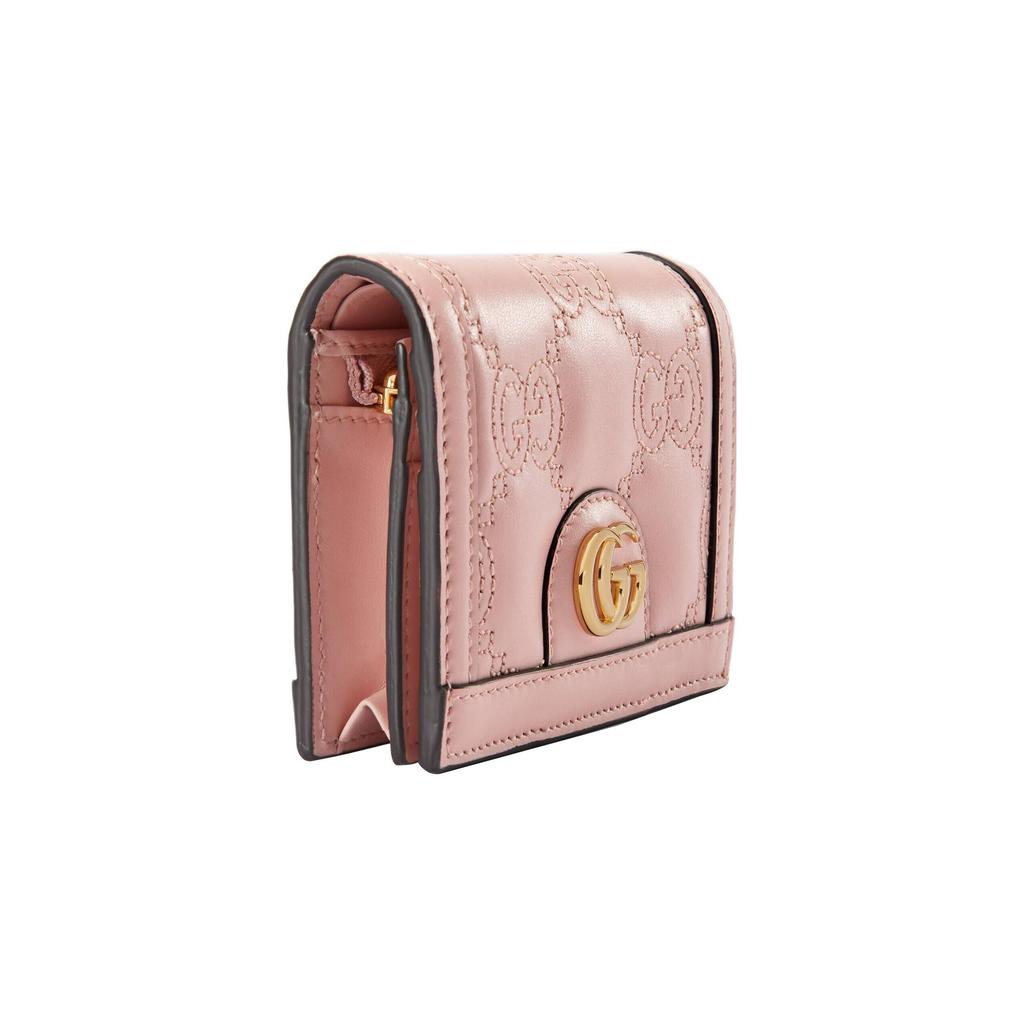 Gucci GG Embossed Blush Pink Leather Card Case Wallet With Gold Tone Interlocking G Logo For Women Luxury Daily Use