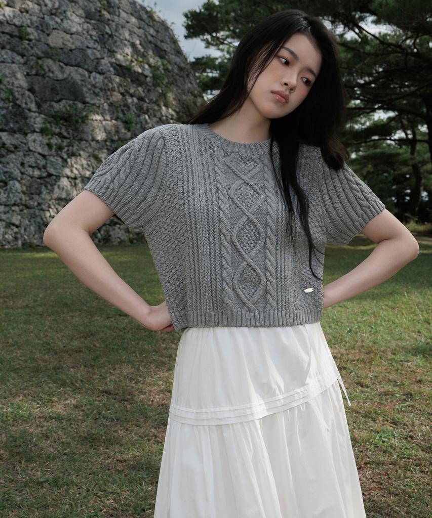 DEHEVE Half Sleeve Cable Knit [Gray]