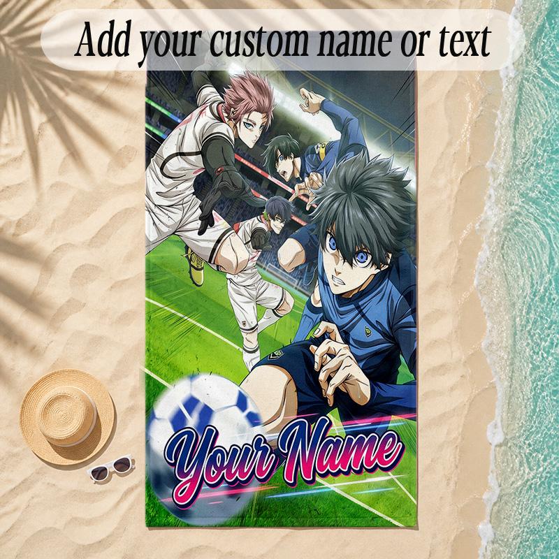 Beach TowelBlue Lock Custom Name Text Personalized Soft Towel for Beach Pool Indoor Home Decor Gift