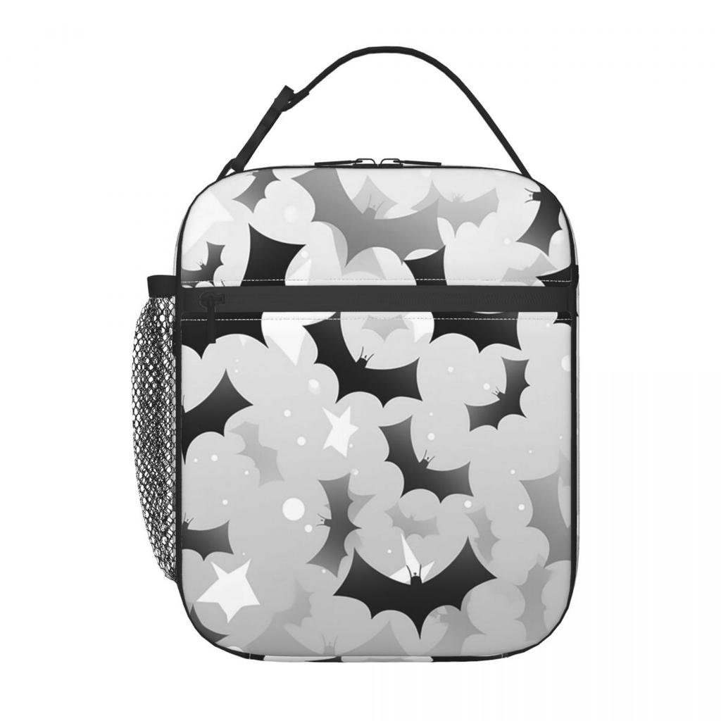 Chic Black And White Bat Insulated Lunch Bag for Kids School Cooler Thermal Food Box Tote Leakproof Lunch Boxes Container