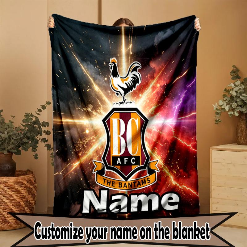 Custom Name Personalized Bradford City AFC Print Blanket, Home Decor, Bedroom, Sofa, Camping, Couch, Gifts for Birthday ChristmasEnthusiasts