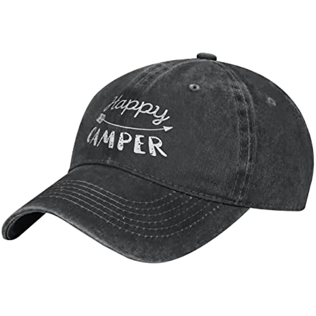 Camper Hat Baseball Cap for Women Men Black Vintage Adjustable Unisex Cotton Dad Hat for Beach Sports Denim