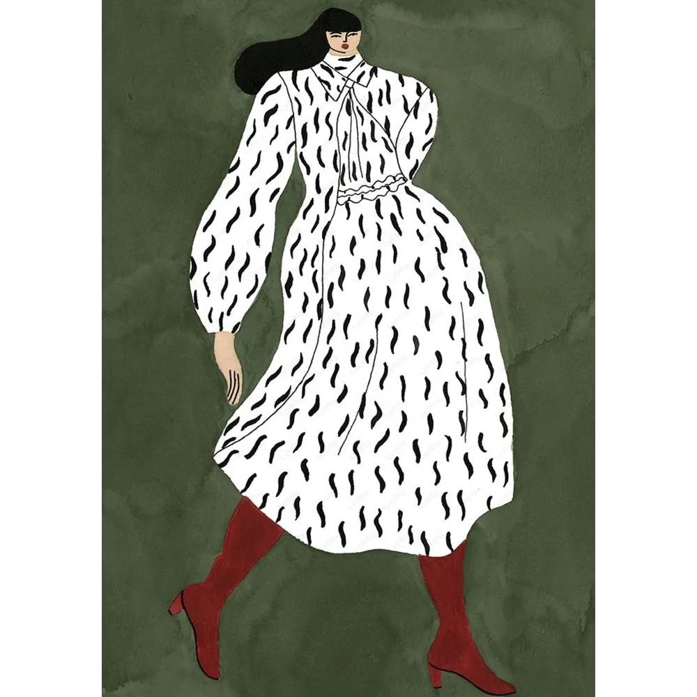 Абстрактные Линии Геометрические Кривые Девушка Холст Постер Ретро Феминистское Настенное Искусство Печать для Современной Гостиной Бара и Домашнего Декора