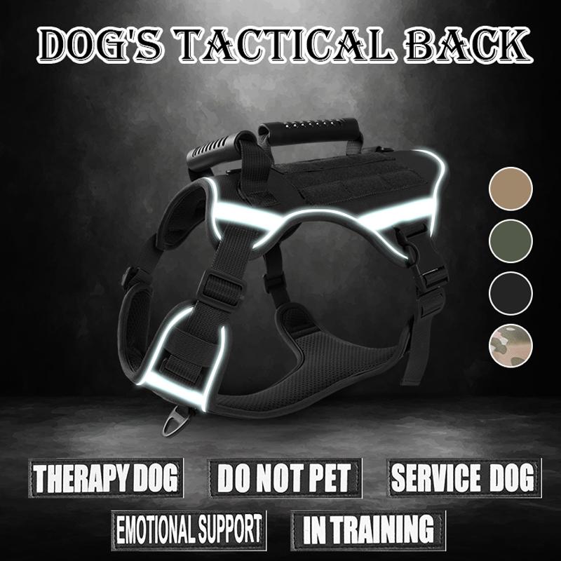 Тактический жилет-шлейка для собак для крупных и средних собак, светоотражающая, не тянущая, регулируемая, для прогулок, тренировок, бега, легкий контроль