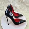 2023 Upgraded Red Lining High Heels: Shallow Mouth, Hollow Side, Pointed Toe, Stiletto, 10cm Patent Leather, Red Soles.
