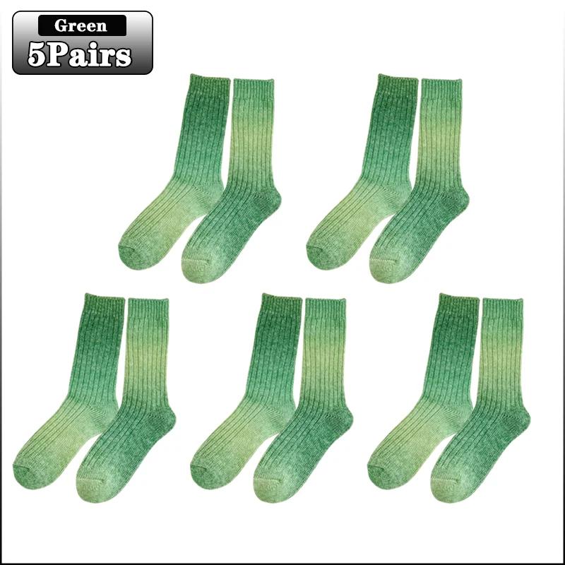 Градиентные шерстяные носки Осенние и зимние утолщенные носки до середины икры Теплые разноцветные носки Теплые носки-полуноски