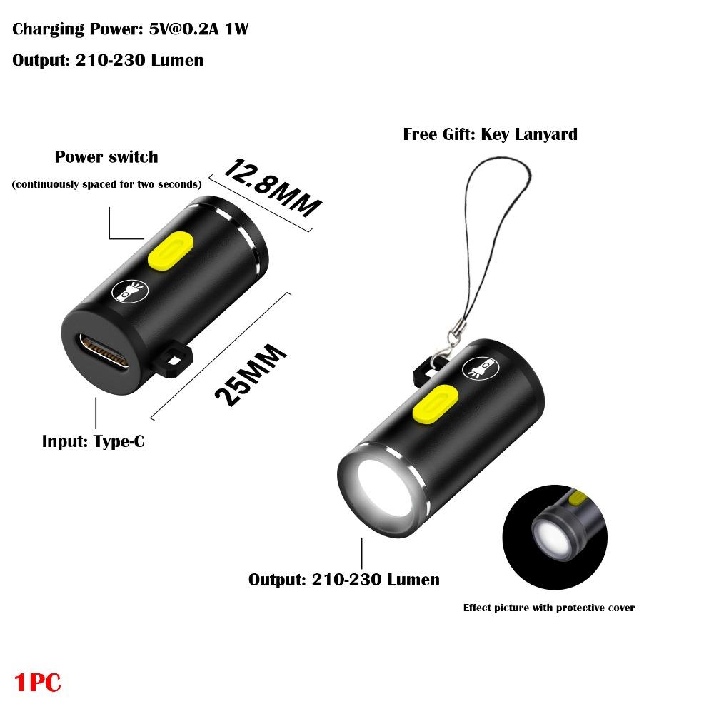 230 High Lumens Type-C Mini Flashlight Portable Plug and Play USB C Emergency Lamp Aluminum Alloy with Lanyard